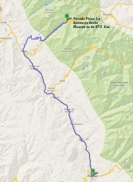 Ruta para llegar al Nevado Huandoy