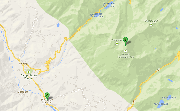 Ruta para llegar al Nevado Huascarán
